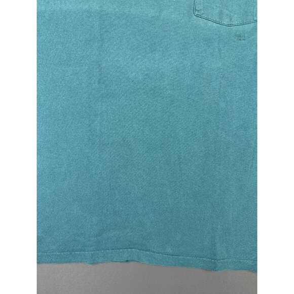 Vintage 90's Hanes Blank Pocket Shirt Teal Single Stitch Fade Design Streetwear - Picture 8 of 11